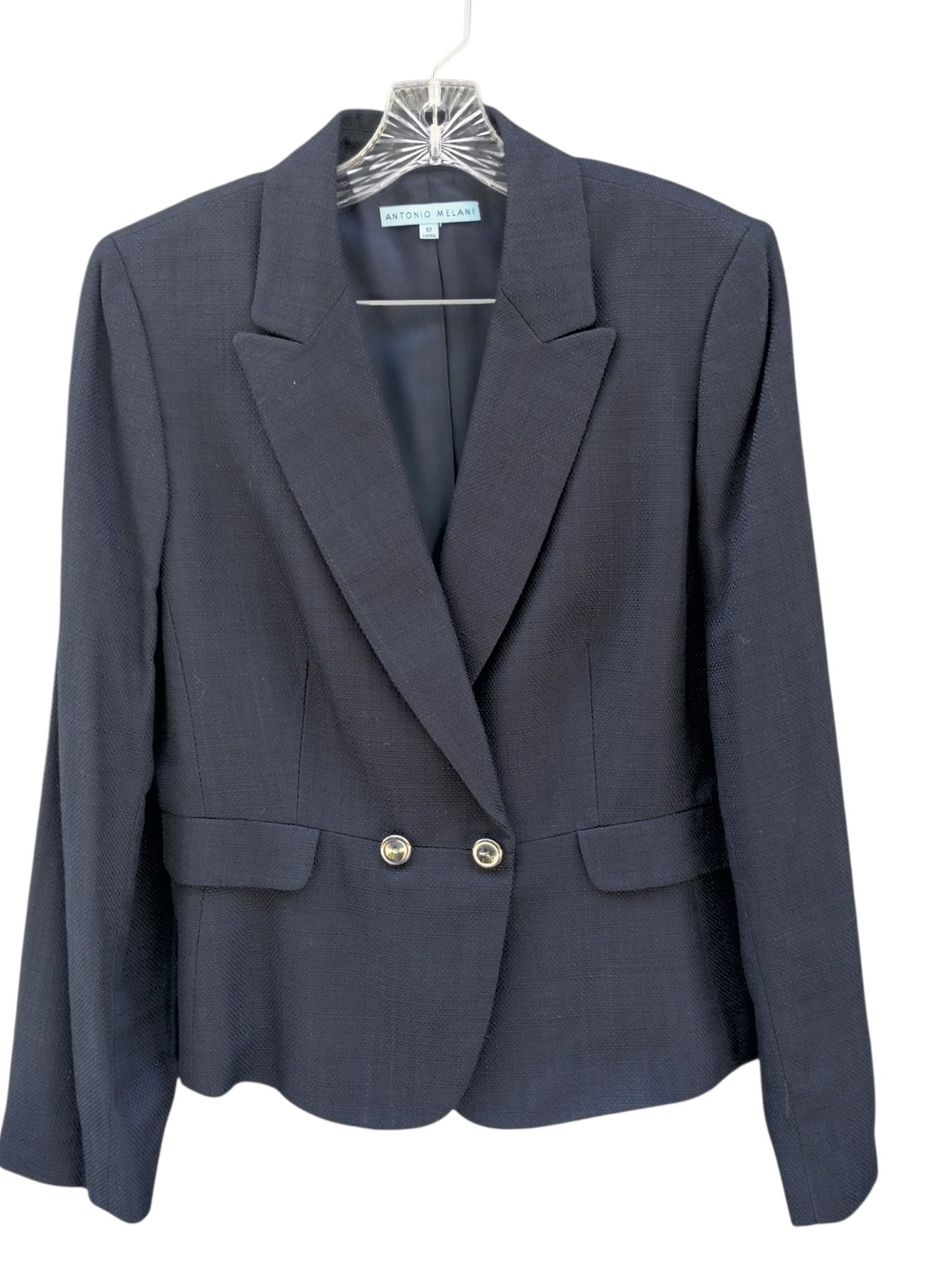 Antonio Melani Women's Size 12 Black Textured Blazer Metallic Button Career Jack